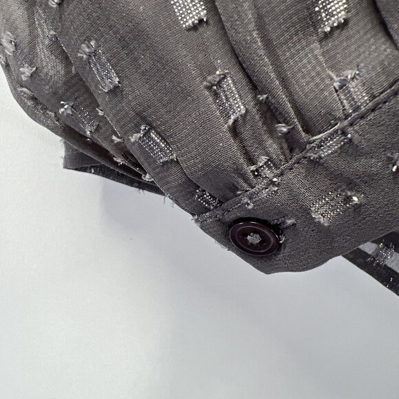 Chicos Women's Blouse Size XL Whimsy Goth Metallic Gray Beaded Bohemian Sheer - Picture 5 of 13